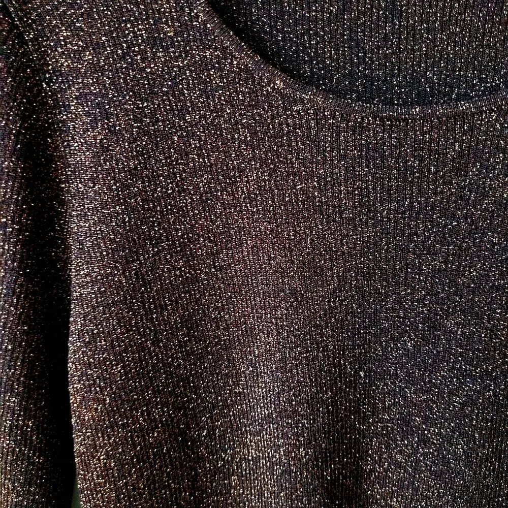 Vtg 90s Rib Knit Brown Metallic Top M Neutral Holiday Cocktail Fall Sally Owens